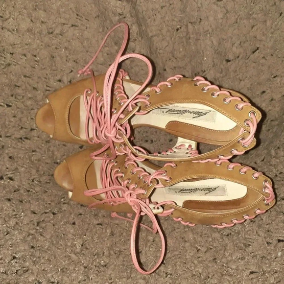 Vintage BRIAN ATWOOD-BITCHIN-Tan Nubuck/Pink Laces-Corset Style-Stilettos-Sz 37 - Picture 7 of 8